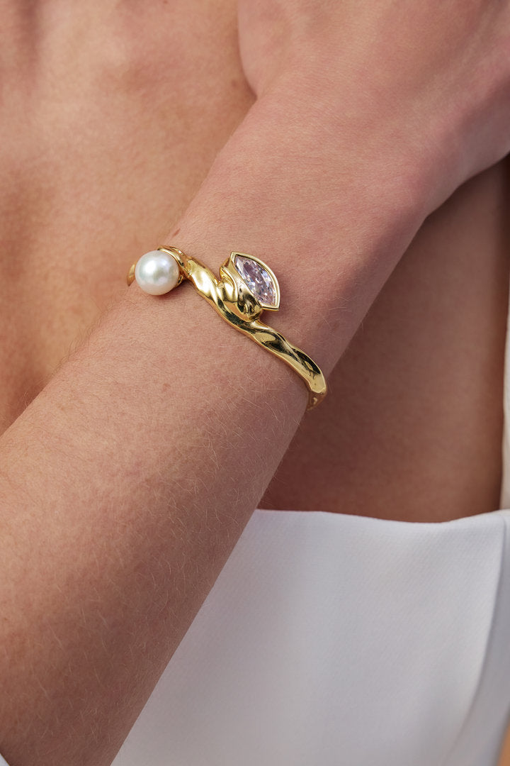 Gabrielle bracelet with pearl and Austrian crystal; organic design for sophisticated looks.
