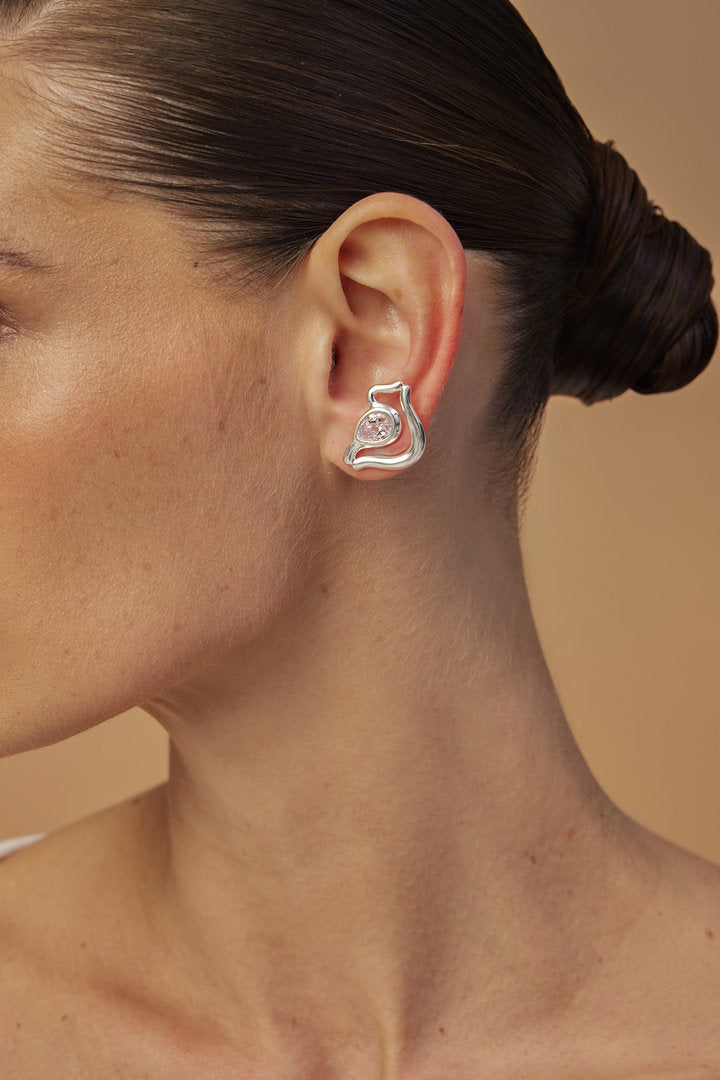 Audrey Small Silver Earring – soft curves and Austrian crystal – classic and contemporary design