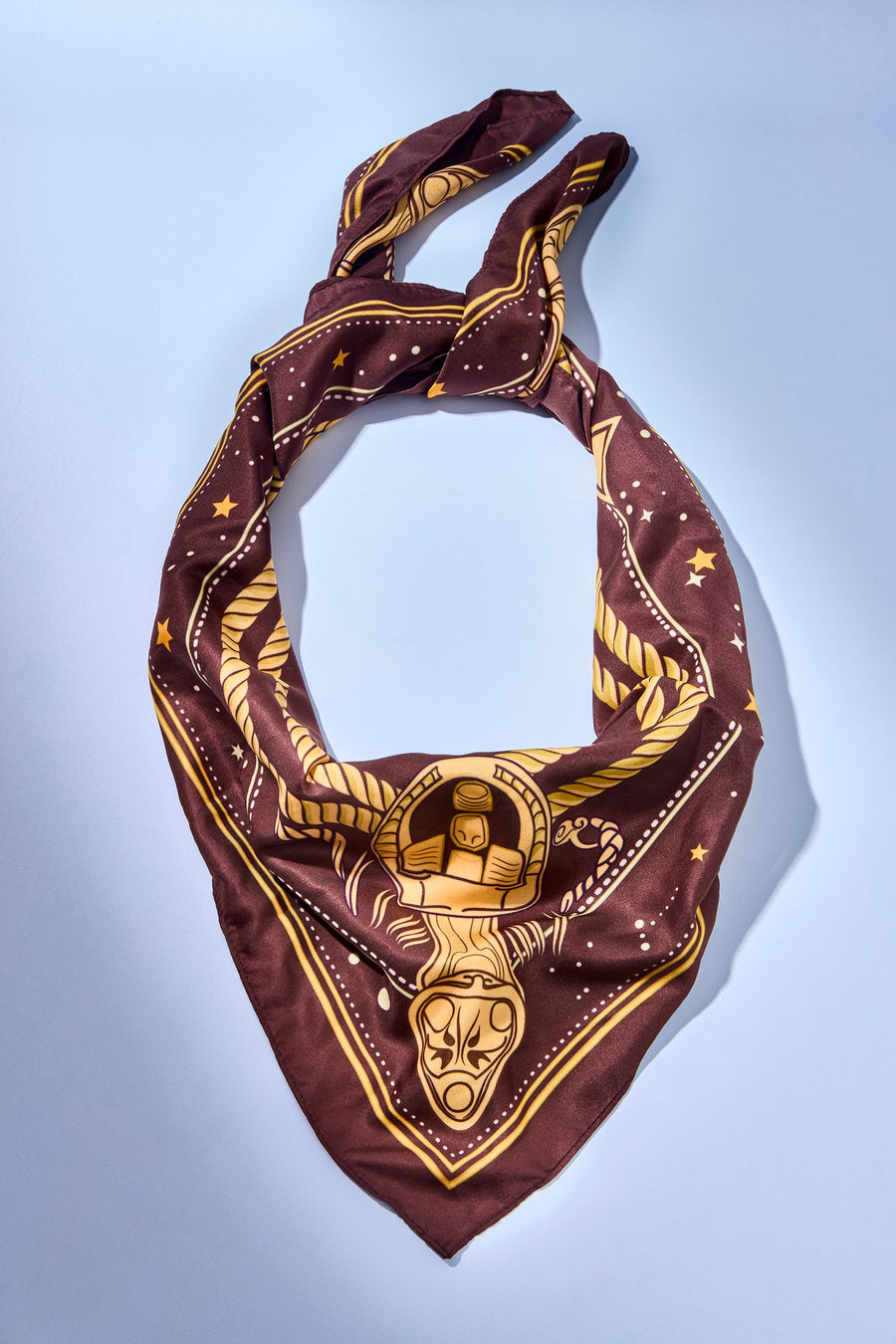 Women's scarf, printed scarf, burgundy scarf, scarf with stars, gold scarf, square scarf, elegant scarf, satin scarf, neck scarf, bag scarf, hair scarf, sophisticated women's accessory, celestial scarf, fashion scarf, scarf with classic print.